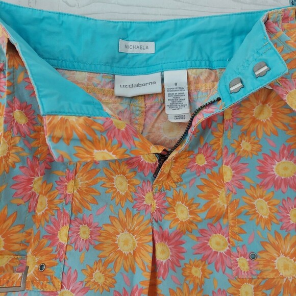 Liz Claiborne Michaela Capri 8 Floral Pants Pink Daisy Flowers Multicolor - Picture 5 of 8